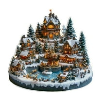 Lighted Christmas Village Scene Figurine with Snow Covered Houses Trees and Rotating Fountain for Home Decoration Display One Size