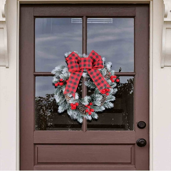 Lighted Christmas Wreath 11.8 Inch Pre Lit Artificial Christmas Wreath Xmas Wreath with Battery Operated LED Light and Timer for Front Door Outdoor Window Holiday Party Decor