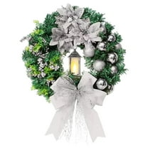 Lighted Christmas Wreath, Artficial Christmas Wreaths for Front Door with White Bow and Ball Ornaments, Christmas Wreath with Lights for Indoor Outdoor Home Wall Decor, 11.8",13.8",15.7"