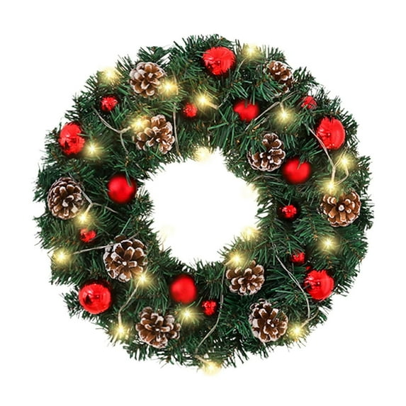 Lighted Christmas Wreath with Bells – 15.7inch Door Hanging Garland with 20 LED Lights, Handcrafted Needle Decor for Home, Party, Wedding & Outdoor Decor