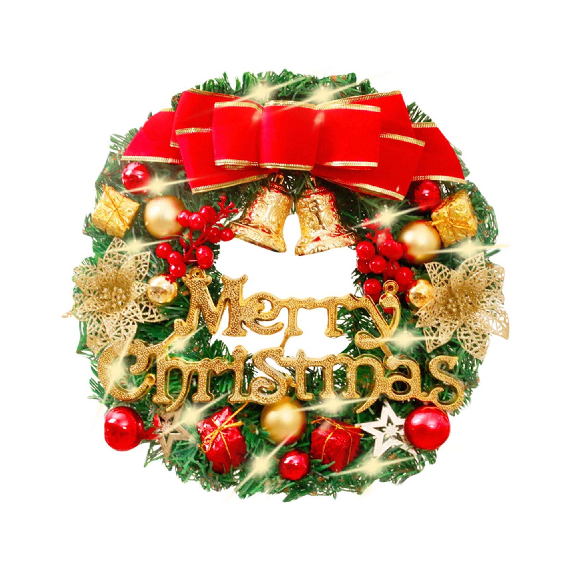 Lighted Christmas Wreath for Front Door Artificial Red Berry Outdoor