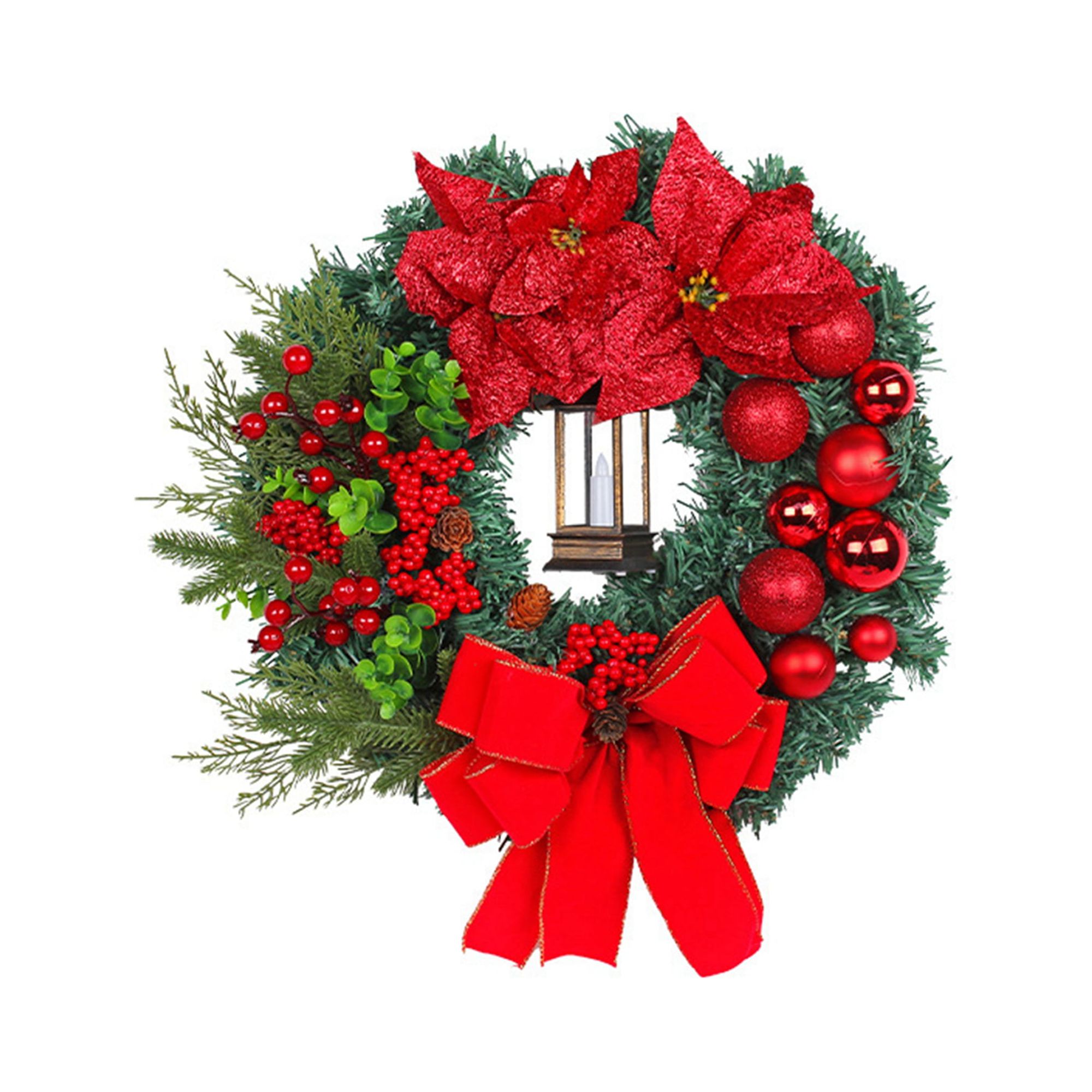 Lighted Christmas Wreath for Front Door Artificial Red Berry Outdoor