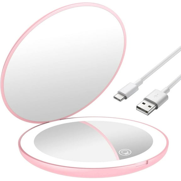 Lighted Compact Mirror, Rechargeable 1X/10X Magnifying Makeup Mirror Portable Natural Daylight Led Travel Makeup Mirror Small Dimmable Illuminated Mirror for Handbag