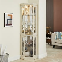 Lighted Corner Curio Cabinet, Antique Collectibles Display Case with Lights Included and Adjustable Shelves, Wine Bar Glass Storage Cabinet for Living Room, White