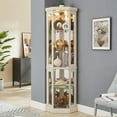 thumbnail image 1 of Lighted Corner Curio Cabinet,Corner Display Cabinet with Tempered Glass Doors Mirrored Back Panel Adjustable Shelves,15.31" L X 15.31" W X 69.84" H(Antique White), 1 of 7