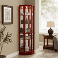 thumbnail image 1 of Lighted Corner Curio Cabinet with Mirrored Back & Adjustable Tempered Glass Shelves - Cherry Finish, 1 of 16