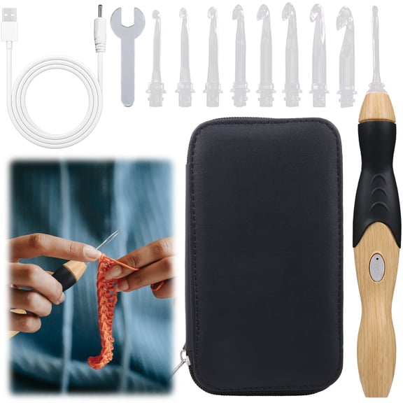 Lighted Crochet Hook Set 9 Sizes Light Up Knitting Hooks with Zipper Organizer Bag Rechargeable Crochet Hook with Light 0.1 to 0.26 in