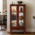 thumbnail image 1 of Lighted Curio Cabinet with 3-Tier Adjustable Shelves and Mirrored Back Panel, 44" H Glass Display with Tempered Glass Doors, Wooden China Cabinet for Living Room(E26 Light Bulb not Included), 1 of 9