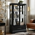 thumbnail image 1 of Lighted Curio Cabinet 47" H China Cabinet with Tempered Glass Doors, 3-Tier Adjustable Shelves and Acrylic Mirrored Back Pane, Glass Display Cabinet for Living Room (Black), 1 of 9