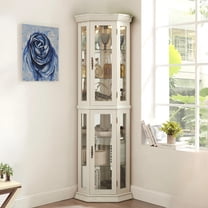 Lighted Curio Cabinet, Corner Display Cabinet with Tempered Glass Doors and Adjustable Shelves, China Cabinet for Living Room, White