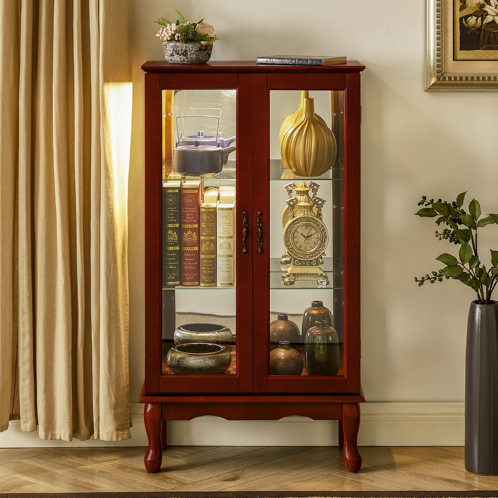 Lighted Curio Cabinet Modern Floor Standing Glass Curio Cabinet Display Case Cabinet With 1361