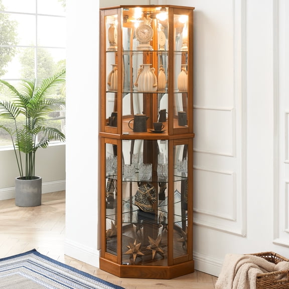 Lighted Curio with Mirrors | Present Antiques and Photos in Home Interiors | Large Front Doors for Easy Access