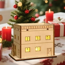 Lighted DIY Wooden Christmas Village Houses - Holiday LED Handcrafted House Crafts Decorations, Miniature Winter Scene Ornaments Set
