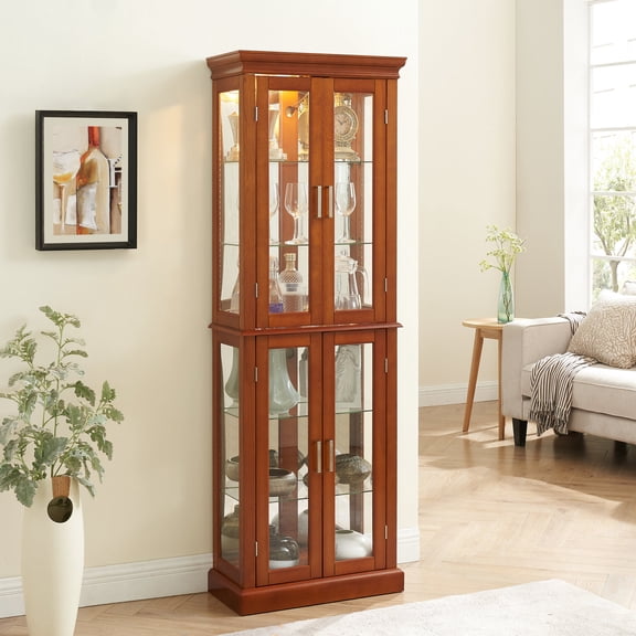 Lighted Display Case | Nighttime Viewing, Reflective Glow from Mirrored Back | Composite Wood, Tempered Glass | Wall Anchor for Safety