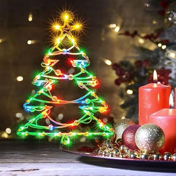 Lighted Double-Sided Christmas Tree Window Silhouette with 50 Incandescent Mini Lights, Indoor Holiday Decor for Wall, Door & Glass