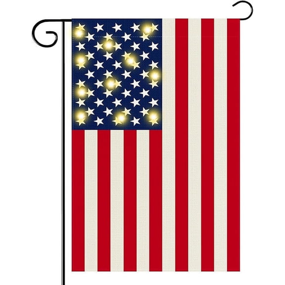 Lighted Double Sided Garden Flag, Yard Flag for July 4th Independence Day Patriotic Memorial Day, Decorative Banners for Outside Lawn House Party Holiday
