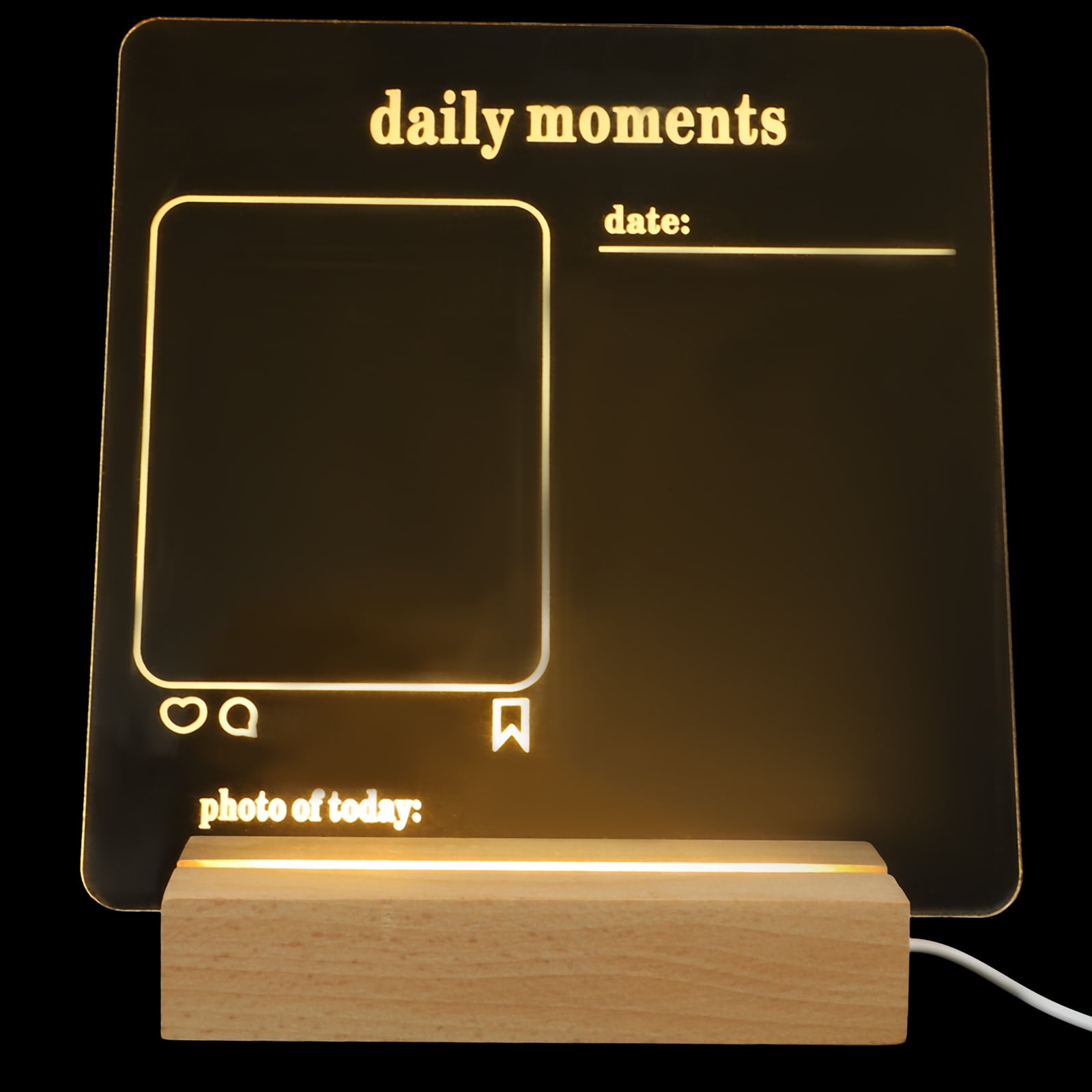 Lighted Dry Erase Board Acrylic Memo LED Note Rubber Table Top Decor