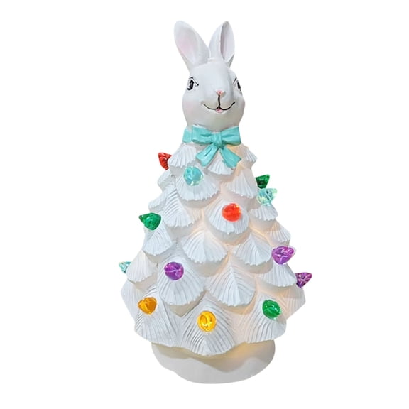 Lighted Easter Bunny Christmas Tree, Bunny lamp, Glowing Bunny Imitation CeramicTree, Resin BunnyFigurine with Colorful Lamp, Light Up Tree with Rabbit Ears, Easter Night Light for Home Decorations