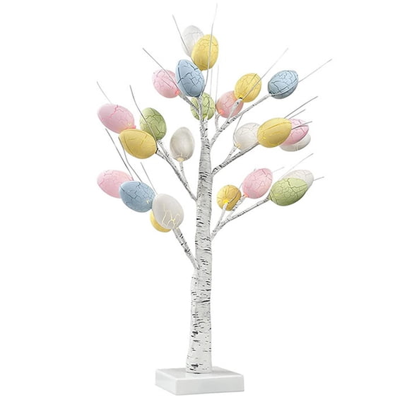 Lighted Easter Egg Tree Tabletop 21 inch Artificial Birch Tree Lights Include 24 Pieces Egg Ornament for Home Spring Easter Decorations for Xinyat