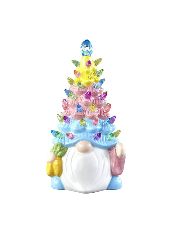 Lighted Easter Gnomes Tree Artificial Tabletop Tree with Colorful Lamp Beads Battery Operated Light Up for Farmhouse Spring Easter Decor Indoor Figurine Collectione, Easter Gifts for Kids Teens Girl