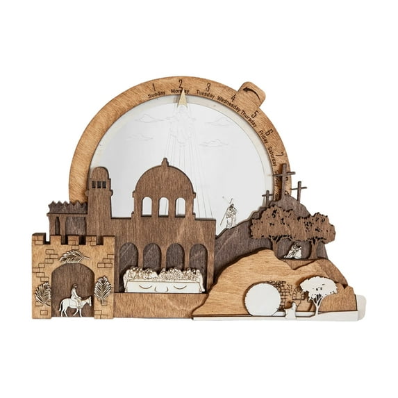 Lighted Easter Nativity Countdown Scene with LED Lights – Illuminated Tabletop Creche Display for Indoor Home Decoration, Religious Stable Décor for Easter, Advent, Christmas Season