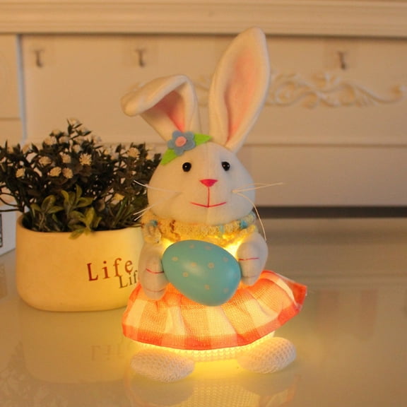 Lighted Easter Plush Bunny , Light Up Cartoon Cute Rabbit Toy Easter Present, Rabbit Gifts Spring Tabletop Easter Holiday Decorations