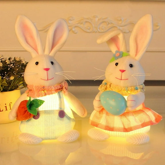 Lighted Easter Plush Bunny , Light Up Cartoon Cute Rabbit Toy Easter Present, Rabbit Gifts Spring Tabletop Easter Holiday Decorations