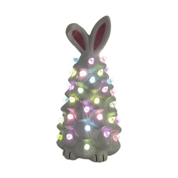 Lighted Easter Tree,Easter Bunny Tree,Glowing Rabbit Tree Ornaments, Easter Decoration Ceramic Bunny Tree with Colorful LED Light Bulbs Battery Operated(White 8*4in)