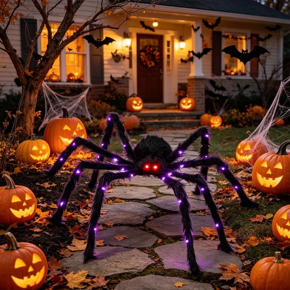 Lighted Eerie Red Eyes Archnid Prop, Giant Spider Halloween Decorations with 26 Radiant LEDs Hanging Shutter for Summerween Backyard Barbecues and Haunted Living Rooms, 1 Pack