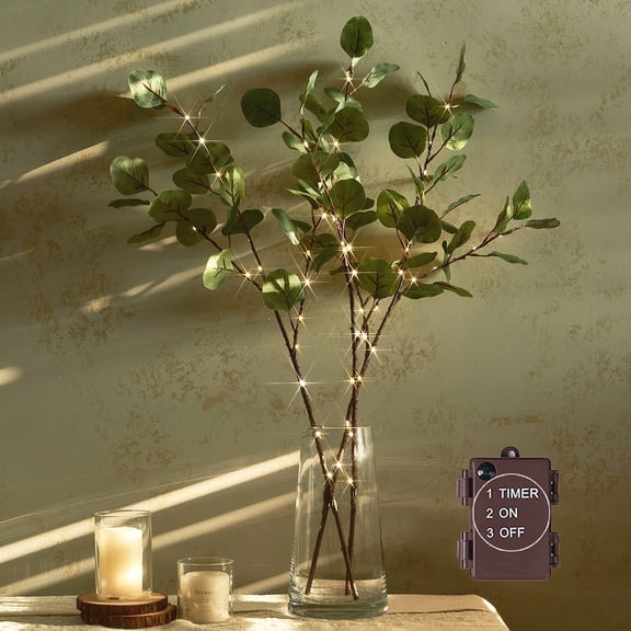 Lighted Eucalyptus Branches 24in 36 LED Operated Holiday and Home Decor
