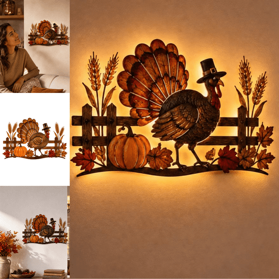 Lighted Fall Turkey Wall Decor, Handy Lighted Turkey Wall Panel With ...