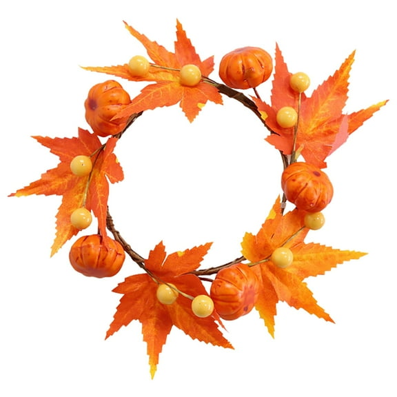 Lighted Fall Wreaths for Front Door Fall Decor, Orange Maple Leaf Autumn Wreath with Pumpkins Thanksgiving Fall Decorations for Home, Wreaths For Front Door, Front Door Wreath