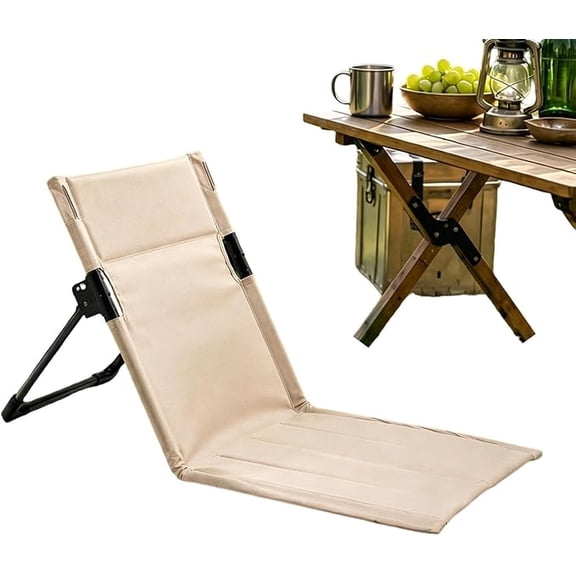 Lighted Foldable Beach Chair with Adjustable Backrest, Lightweight Oxford Ground Camping Recliner with Carry Bag for Outdoor Picnic Lawn Fishing Beige(k)