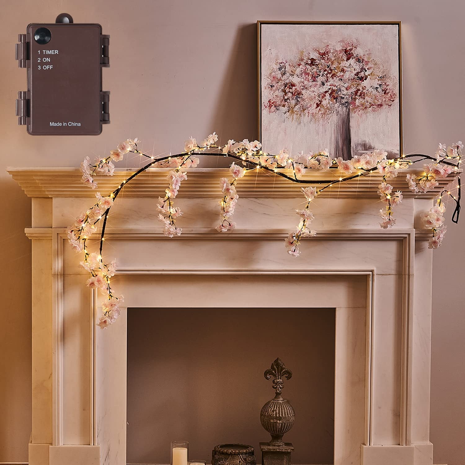 Lighted Garland Spring with Cherry Blossom 96 Fairy Lights 6FT for ...