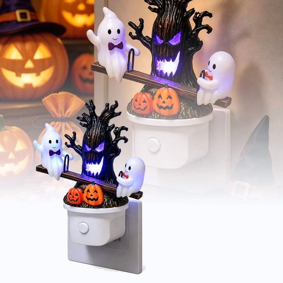 Lighted Ghost On Seesaw Night Light, Animated Seesaw Ghost Night Light for Halloween, Plug-in LED Nightlight Halloween Decor for Bedroom Bathroom Hallway (1PC)