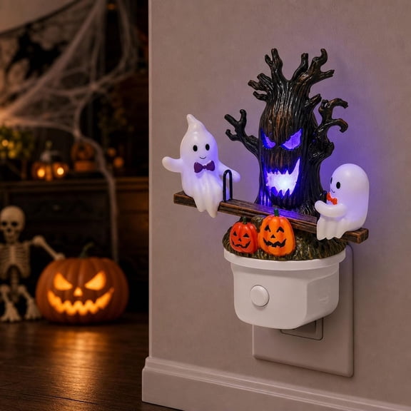 Lighted Ghost Seesaw Night Light, Plug-in 3D LED Glowing Lamp for Bedroom Bathroom Hallway