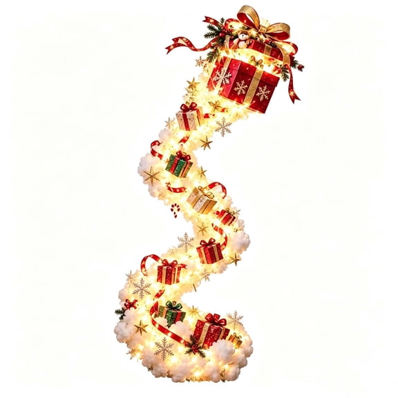 Lighted Gift Box Christmas Wall Lights, Glowing Snowy Holiday Decoration with Warm LED Lights, Gift Candy Cane Star Ornaments for Front Door Porch Wall Home Decor, 20", #G
