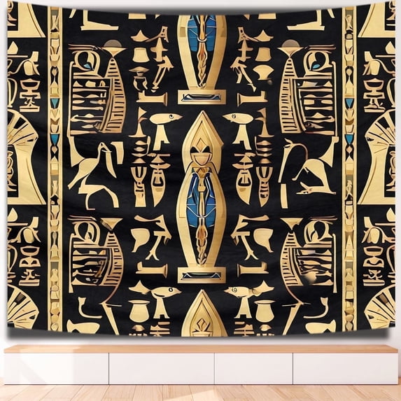 Decorative Boho Ethnic Large Tapestry Egyptian Hieroglyphs Geometric Shapes Columbian Minoran Tapestry Aesthetic - Moss Bassrelief Dorm Tapestry for House Bedroom Home Dorm College - 51x59in