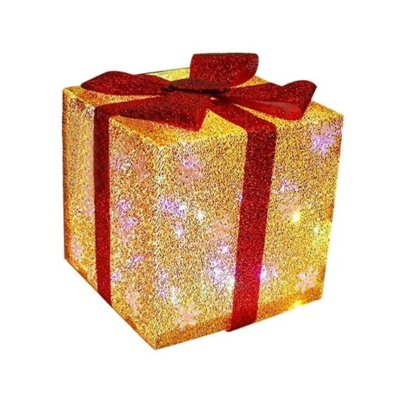 Lighted Gift Boxes Indoor Outdoor Christmas Decorations For Christmas Tree Porch Home/ Christmas tree decoration gold high-end frosted gift box with light (15cm) gold A ribbon bow color random