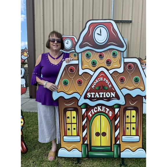 Lighted Ginger Bread Train Station Yard Art