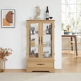 thumbnail image 1 of Lighted Glass Curio Display Cabinet with Adjustable Glass Shelves 2 Doors and 1 drawer Cabinet Bulb Included，Oak, 1 of 1