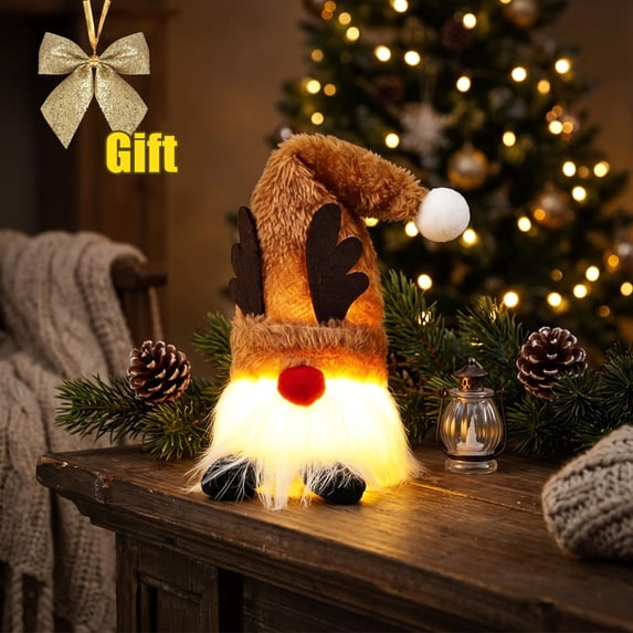 Lighted Gnomes Christmas Decorations Handmade Santa Stuffed Gnome,Home Tabletop Ornaments Christmas Plush Gnome for Home Office Table Fireplace Mantel Xmas Party Decor Gift Xmas Stocking Stuffers
