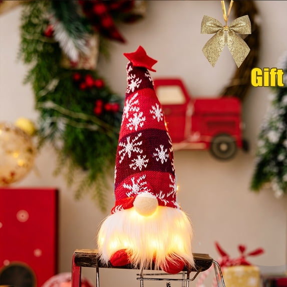 Lighted Gnomes Christmas Decorations Handmade Santa Stuffed Gnome,Home Tabletop Ornaments Christmas Plush Gnome for Home Office Table Fireplace Mantel Xmas Party Decor Gift Xmas Stocking Stuffers