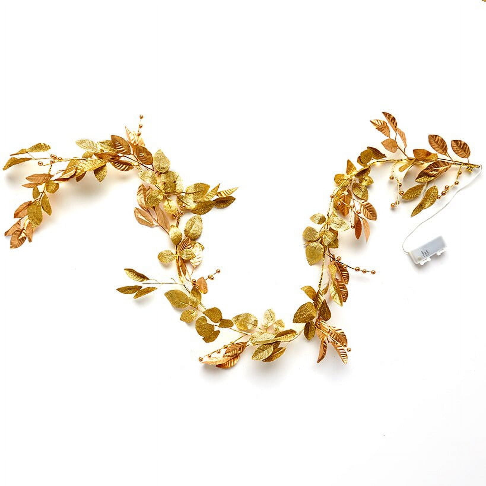 60-Inch Gold Lighted Artificial Fall Garland with LED Lights