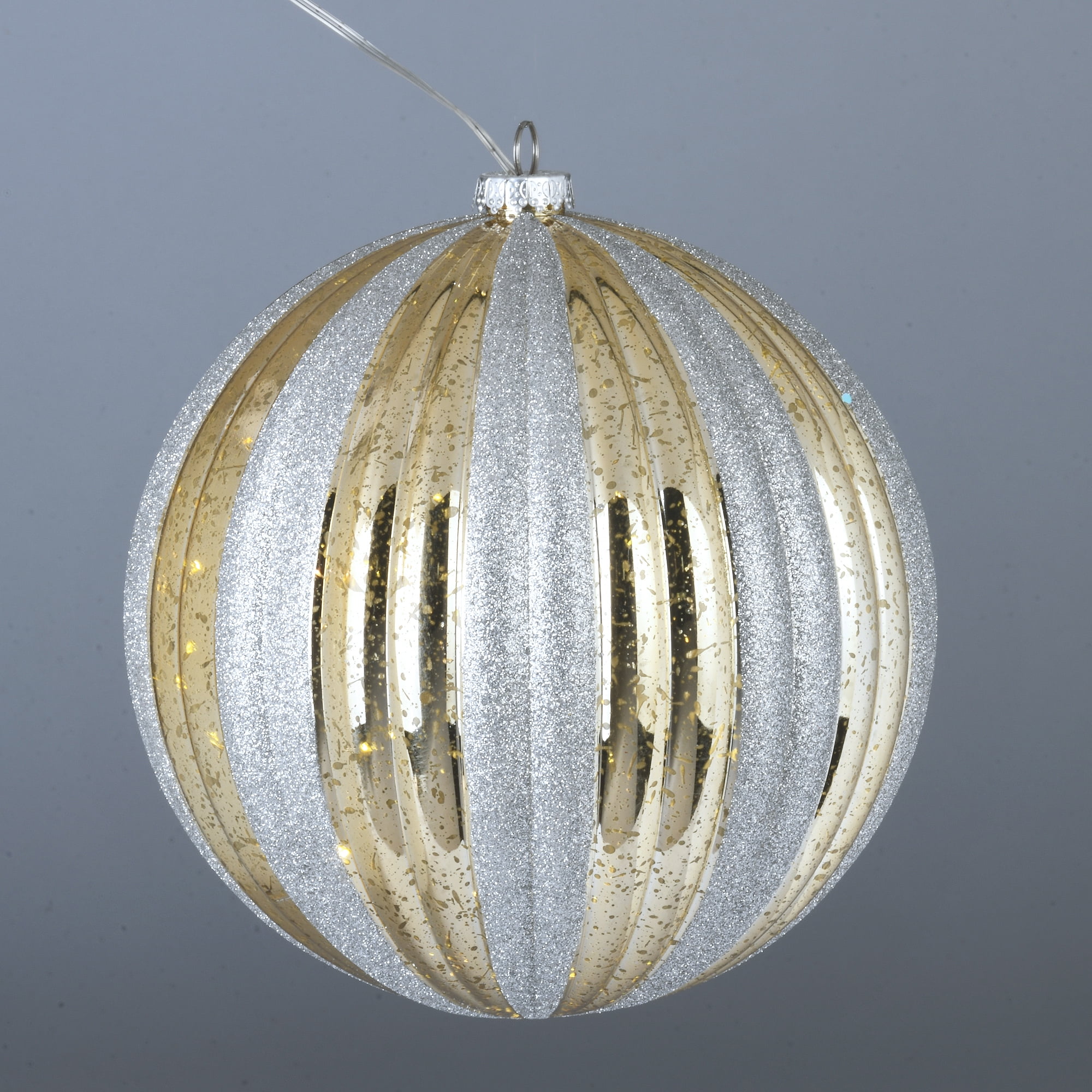 Lighted Gold & Silver Jumbo Shatterproof Round Christmas Ornament