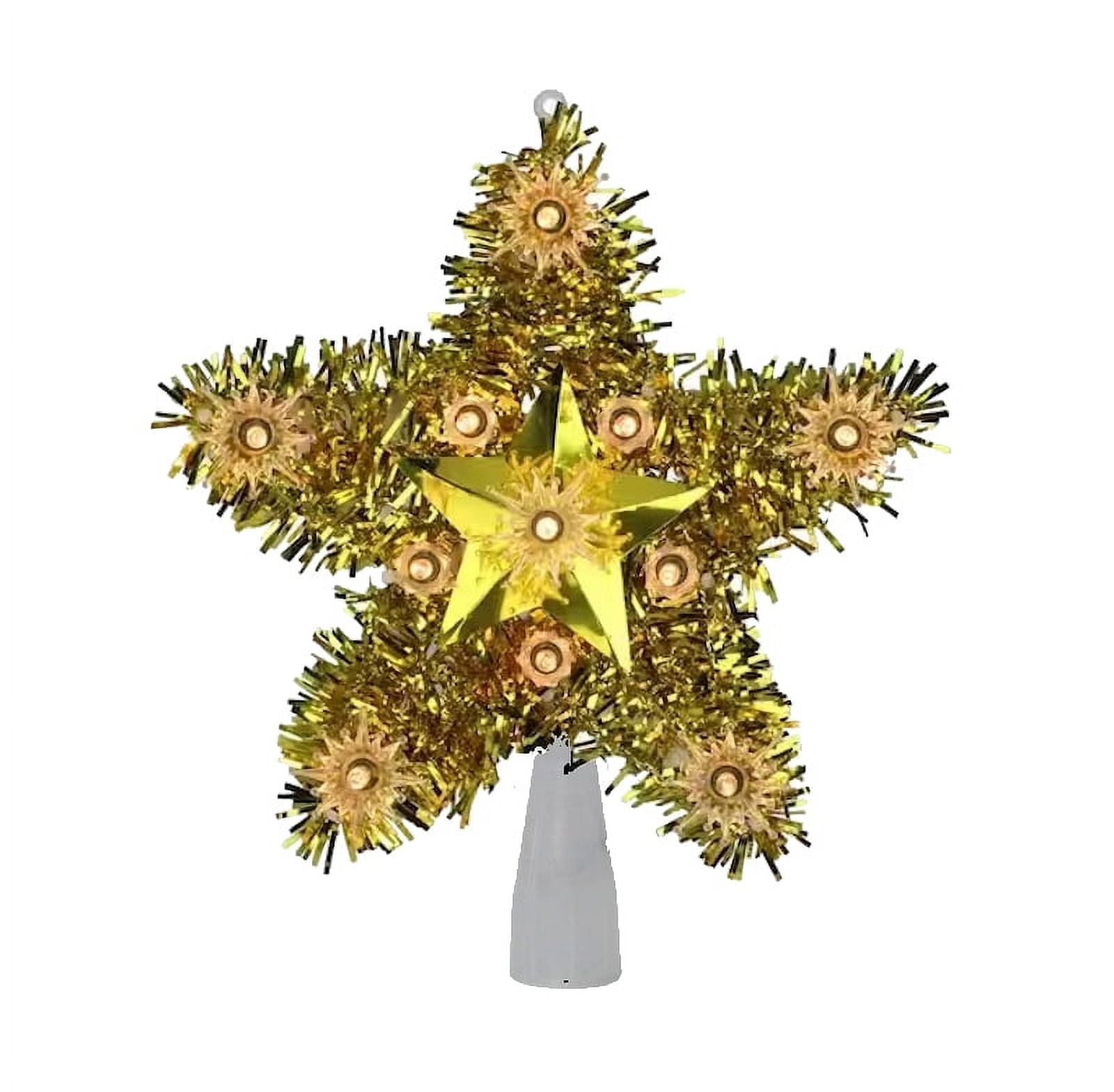Lighted Gold Star Christmas Tree Topper 8 Inch Warm Gold Lights