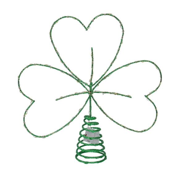 Lighted Green Clover Tree Topper, Battery Operated with Spiral Base for St. Patrick's Day Home Decor & Holiday Party for Easy Installation (Batteries Not Included)