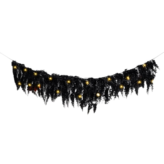 Lighted Halloween Garland, Black Tattered Garland with Warm White Lights for Spooky Party Decor, , Porch and