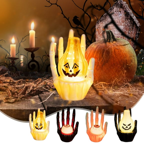 Lighted Halloween Ghost Hand Horrible Ghost Hand Holding Eyeball and Evil Pumpkin Lamp Spooky Props Halloween Skeleton Ghost Hand LED Light Lamps Creepy Eyeball Tea Lights Home Party Kitchen Bedroom