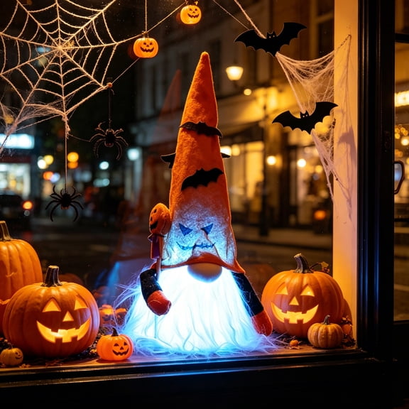 Lighted Halloween Gnome Plush, Battery Operated Bat Gnome for Party Home Decor